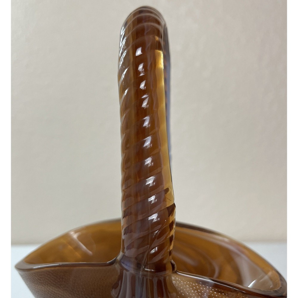 Vintage Imperial Dark Caramel Root Beer Slag Glass Tall Daisy Basket 10 In Tall - Picture 9 of 16